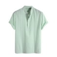 thumbnail image 1 of Chiccall Mens Cotton Linen Shirts Striped Short Sleeve Summer Beach Vacation Button Down Tops Blouse, 1 of 5