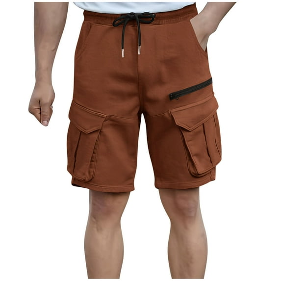 Chiccall Mens Cotton Shorts Elastic Waist Drawstring Multiple Pockets Cargo Shorts Outdoor Hiking Running Casual Shorts