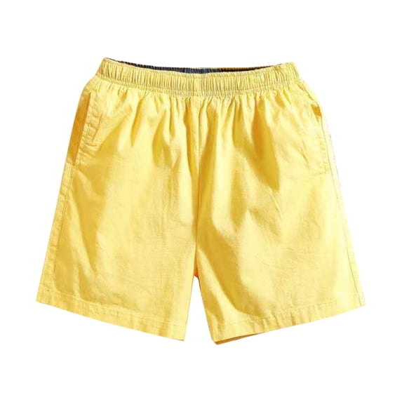 Chiccall Mens Cotton Shorts Elastic Waist Summer Beach Solid Color Big Straight Casual Running Shorts 3XL Yellow