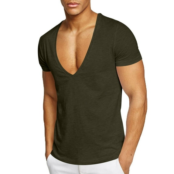Chiccall Mens Cotton Workout T Shirts Quick Dry V Neck Short Sleeve Shirts Summer Stretch Muscle Tee Tops Army Green XL