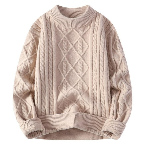 Chiccall Mens Crew Neck Sweaters Casual Loose Pullover Sweater Solid Knit Textured Ribbed Edge Tops Fall Winter Warm Blouse
