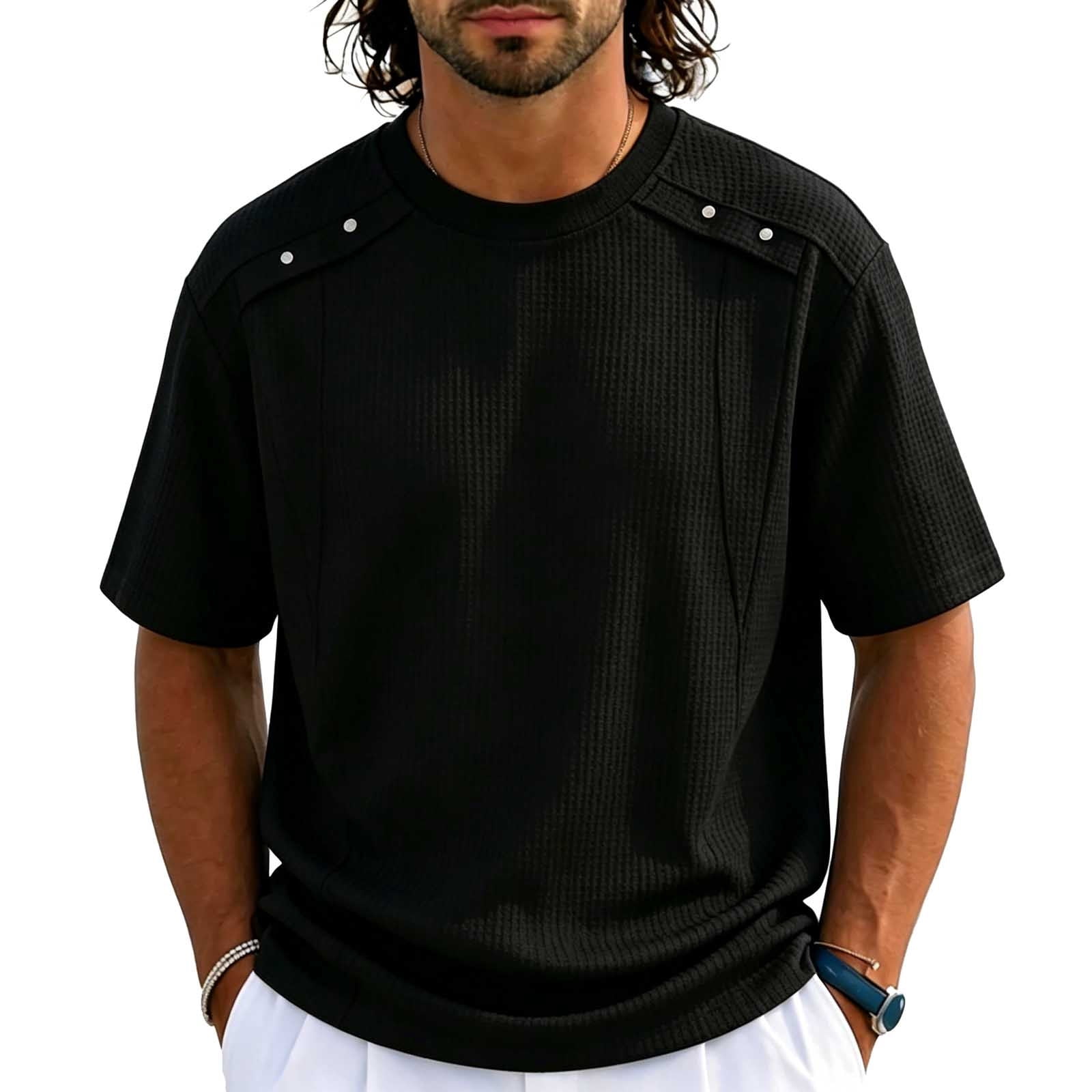 Chiccall Mens Crew Neck Tees Plus Size Textured Solid Short Sleeve T ...