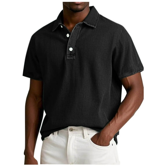 Chiccall Mens Denim T-shirts Plus Size Short Sleeve Shirts Big Classic Casual Solid Color Summer Tops Black3XL