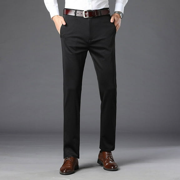Chiccall Mens Dress Pants Solid Business Casual Suit Pants Slim Fit Stretch Comfy Flat Front Straight Leg Trousers with Pockets