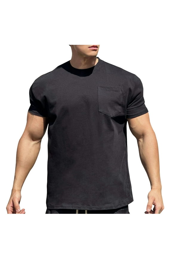 Mens Elastic Athletic T Shirts Solid Scoop Neck Short Sleeve Workout Muscle Tee Tops