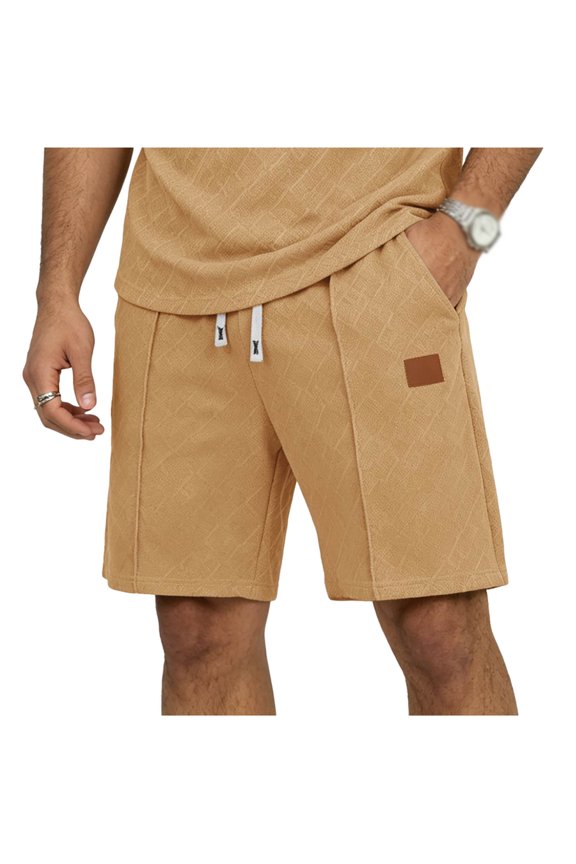 Mens Fashion Bermuda Shorts Solid Casual Elastic Decorative Drawstring Waist Side Storage Pockets Small Leather Label Lightly Breathable Summer Daily Streetwear Shorts