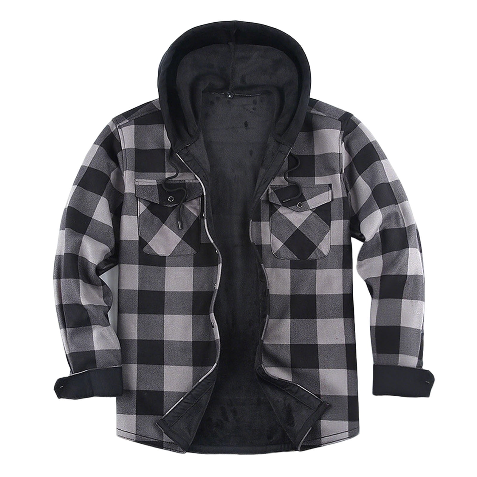 Chiccall Mens Flannel Hoodie Shirt Thick Warm Fleece Lined Plaid Drawstring Button Down Hooded Jacket for Men Fall Winter Casual Stylish Coats with Pocket