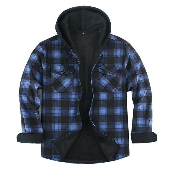 Chiccall Mens Flannel Hoodie Shirt Thick Warm Fleece Lined Plaid Drawstring Button Down Hooded Jacket for Men Fall Winter Casual Stylish Coats with Pocket