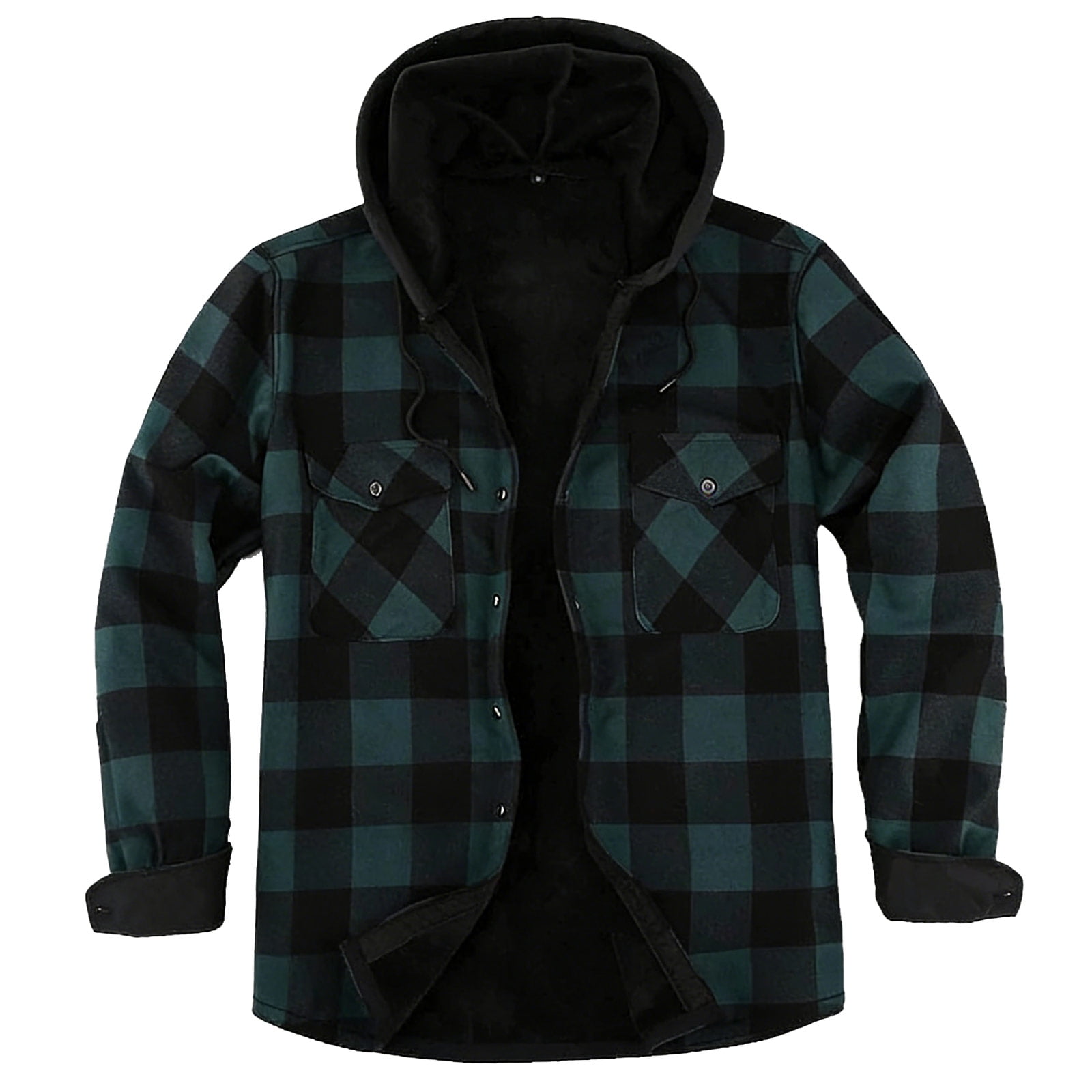 Chiccall Mens Flannel Hoodie Thick Warm Fleece Lined Plaid Drawstring Button Down Hooded Shirts for Men Fall Winter Casual Stylish Coats with Pocket