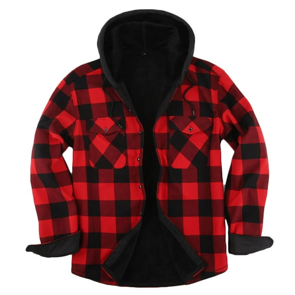 Chiccall Mens Flannel Hoodie Thick Warm Fleece Lined Plaid Drawstring Button Down Hooded Shirts for Men Fall Winter Casual Stylish Coats with Pocket