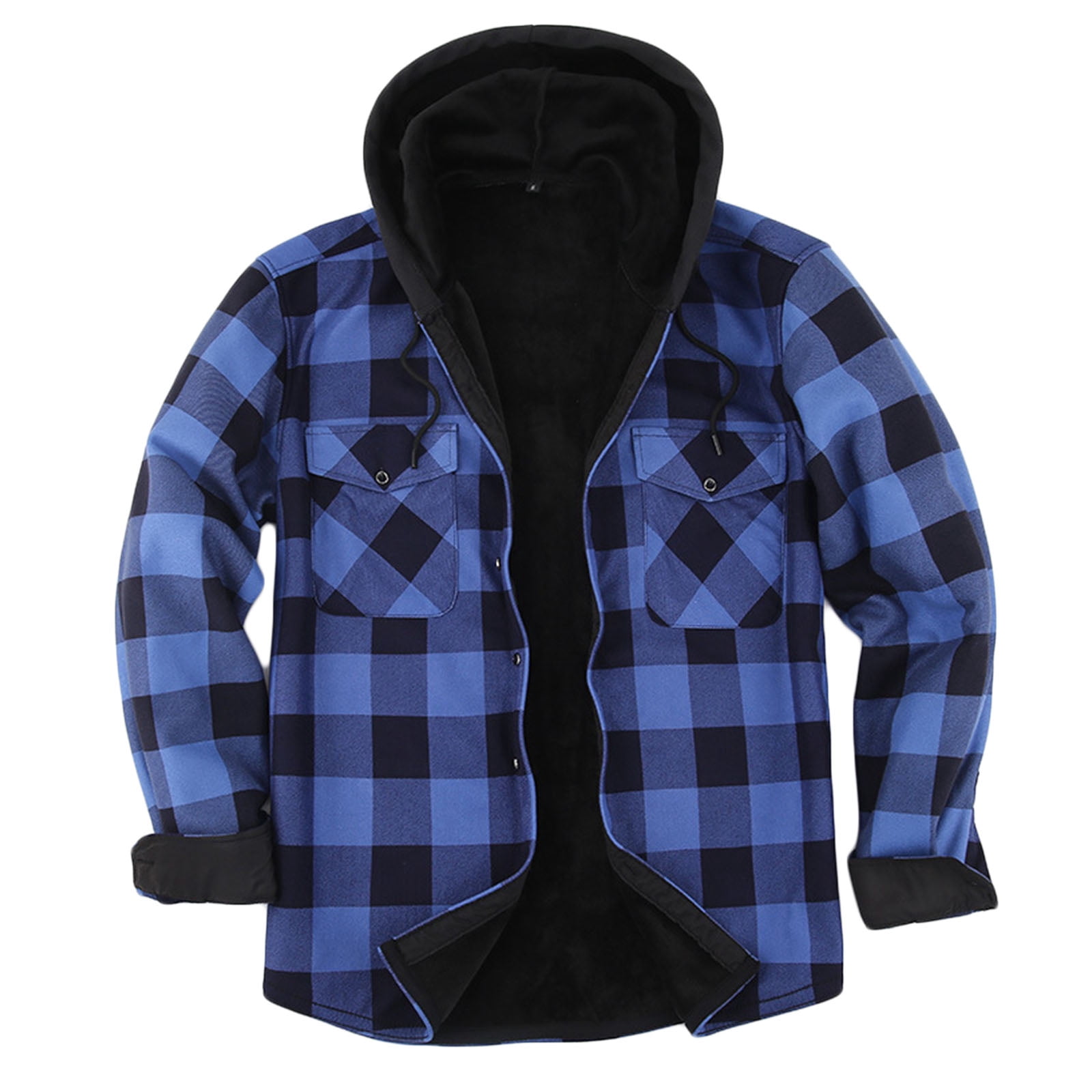 Chiccall Mens Flannel Hoodie Thick Warm Fleece Lined Plaid Drawstring Button Down Hooded Shirts for Men Fall Winter Casual Stylish Coats with Pocket