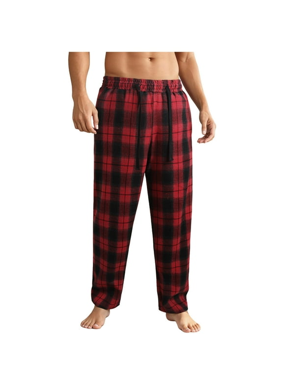 Mens Flannel Pajama Pants Baggy Plaid Fleece Fall Winter Elastic Waist Drawstring Sleep Pant Casual Pajama Bottom with Pocket