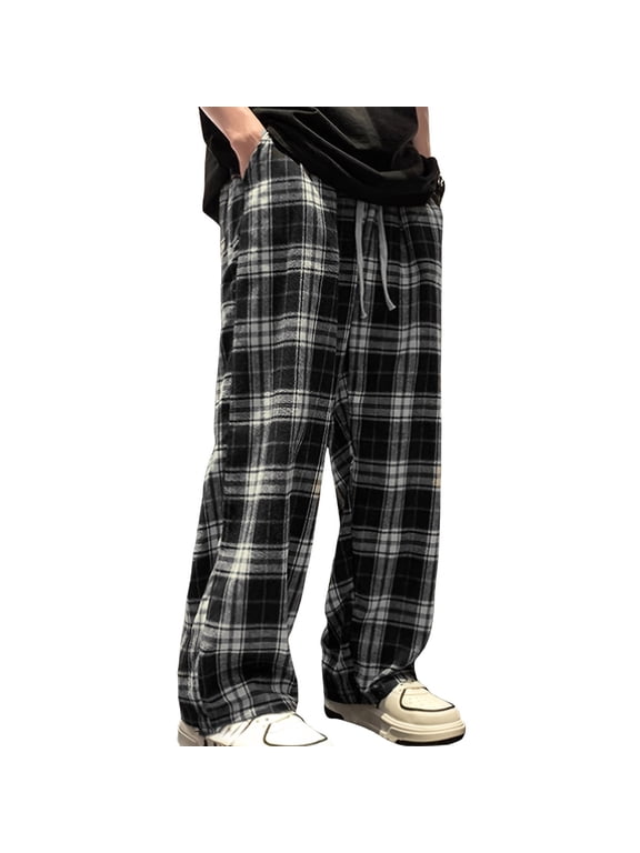 Mens Flannel Pajama Pants Baggy Plaid Fleece Fall Winter Elastic Waist Drawstring Sleep Pant Casual Pajama Bottom with Pocket