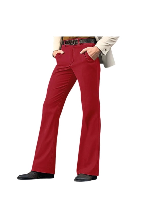 Mens Flared Pants Casual Stretch Slim Trousers with Pockets