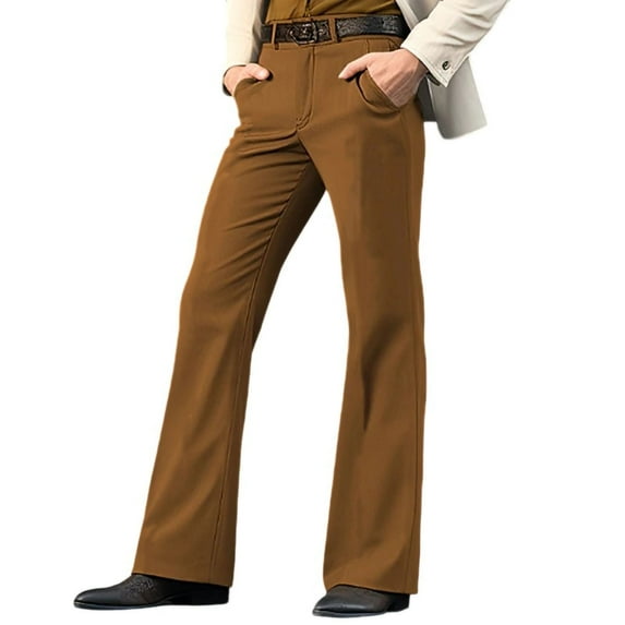 Chiccall Mens Flared Pants Casual Stretch Slim Trousers with Pockets