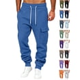 thumbnail image 1 of Chiccall Mens Fleece Cargo Sweatpants Baggy Warm Wide Leg Jogger Sweat Pants Casual Lounge Workout Elastic Waist Drawstring Trousers with 3 Pockets, 1 of 7
