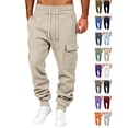 thumbnail image 1 of Chiccall Mens Fleece Cargo Sweatpants Baggy Warm Wide Leg Jogger Sweat Pants Casual Lounge Workout Elastic Waist Drawstring Trousers with 3 Pockets, 1 of 7