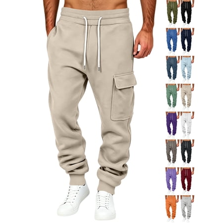 RJMDKXZ Chiccall Mens Fleece Cargo Sweatpants Baggy Warm Wide Leg Jogger Sweat Pants Casual Lounge Workout Elastic Waist Drawstring Trousers with 3 Pockets