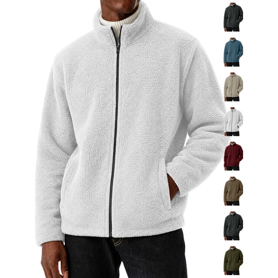 Chiccall Mens Fleece Jackets Winter Fuzzy Warm Thermal Full Zip Jacket Stand Collar Long Sleeve Coats with Pockets