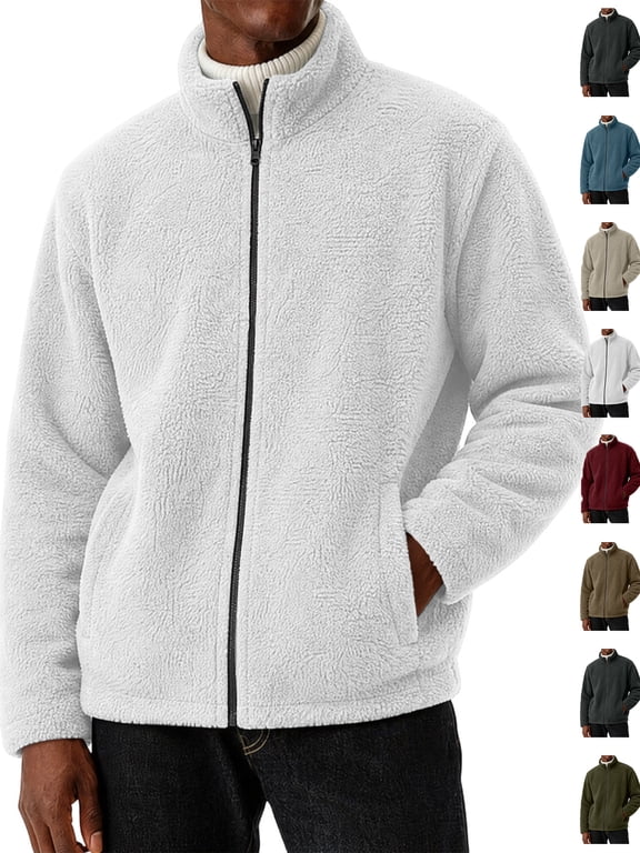 Chiccall Mens Fleece Jackets Winter Fuzzy Warm Thermal Full Zip Jacket Stand Collar Long Sleeve Coats with Pockets