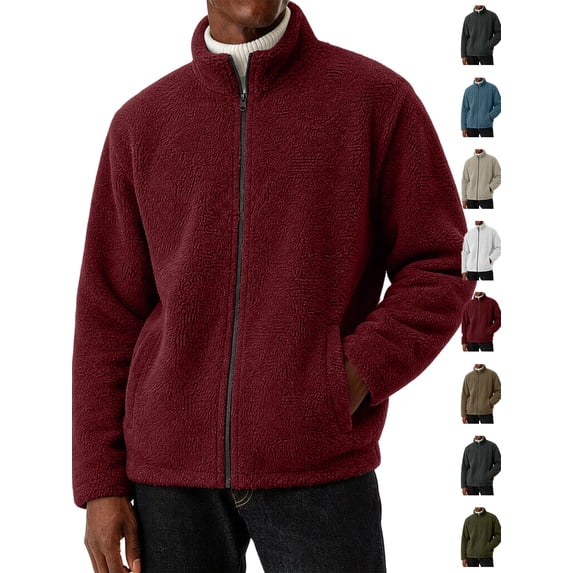 Chiccall Mens Fleece Jackets Winter Fuzzy Warm Thermal Full Zip Jacket Stand Collar Long Sleeve Coats with Pockets