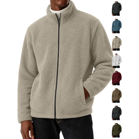 Chiccall Mens Fleece Jackets Winter Fuzzy Warm Thermal Full Zip Jacket Stand Collar Long Sleeve Coats with Pockets