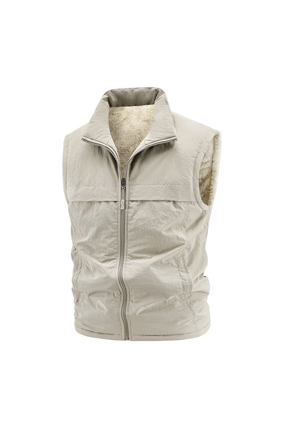 Mens Fleece Lined Vest Lightweight Full Zip Sleeveless Stand Collar Jacket Winter Outerdoor Traveling Hiking Cargo Vest with Pockets Plus Size