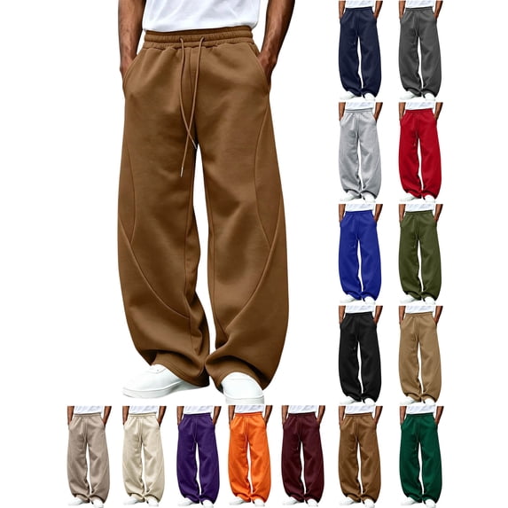 Chiccall Mens Fleece Sweatpants Super Loose Fit Elastic Waist Wide Leg Open Bottom Casual Fashion Baggy Pants with Pockets Brown 2XL