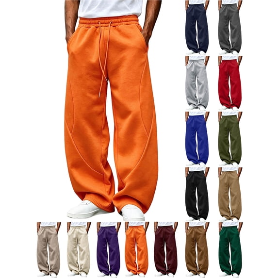Chiccall Mens Fleece Sweatpants Super Loose Fit Elastic Waist Wide Leg Open Bottom Casual Fashion Baggy Pants with Pockets Orange S