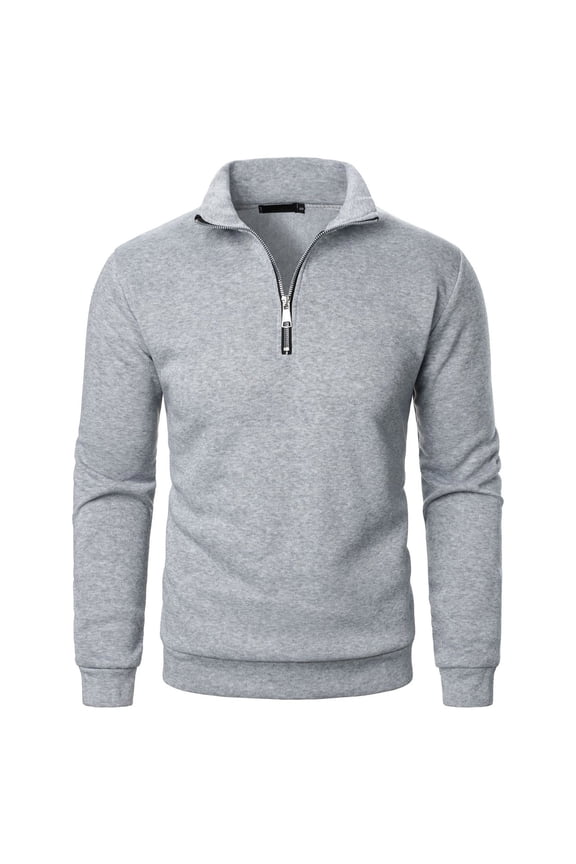 Mens Fleece Sweatshirts Quarter Zip Casual Mock Neck Sweatshirt Fashion Solid Pullover Tops