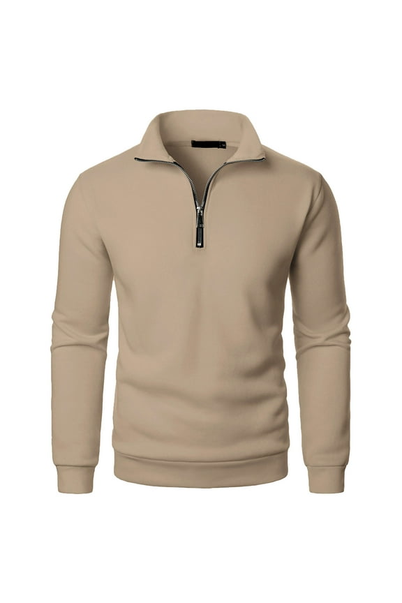 Mens Fleece Sweatshirts Quarter Zip Casual Mock Neck Sweatshirt Fashion Solid Pullover Tops
