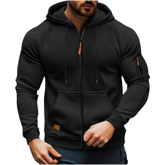 Chiccall Mens Full Zip Hoodies Athletic Training Sweatshirt Jackets with Multiple Pockets Fall Fashion Outdoor Casual Clothes