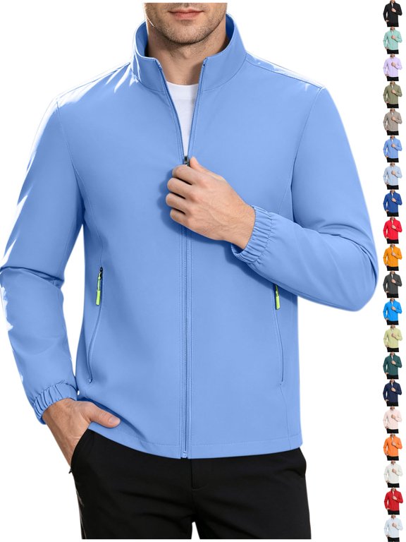 Chiccall Mens Full Zip Jackets Waterproof Outdoor Hiking Athletic Long Sleeve Stand Collar Windbreaker with Zipper Pockets