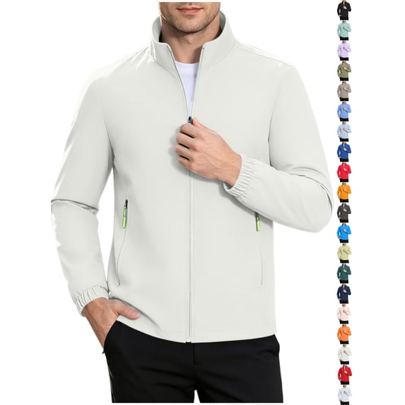 Chiccall Mens Full Zip Jackets Waterproof Outdoor Hiking Athletic Long Sleeve Stand Collar Windbreaker with Zipper Pockets