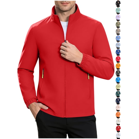 Chiccall Mens Full Zip Jackets Waterproof Outdoor Hiking Athletic Long Sleeve Stand Collar Windbreaker with Zipper Pockets