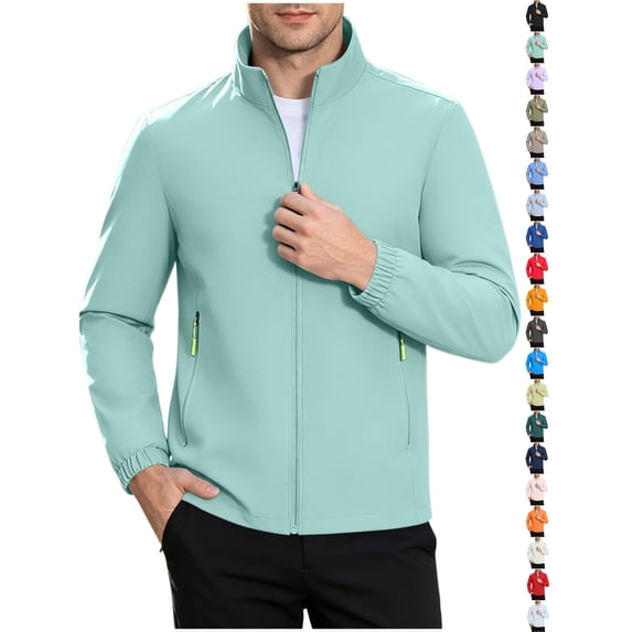 Chiccall Mens Full Zip Jackets Waterproof Outdoor Hiking Athletic Long Sleeve Stand Collar Windbreaker with Zipper Pockets