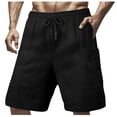 thumbnail image 1 of Chiccall Mens Gym Shorts with Multi Pockets Solid Textured Elastic Waist Drawstring Lounge Sweat Shorts Black, 1 of 4