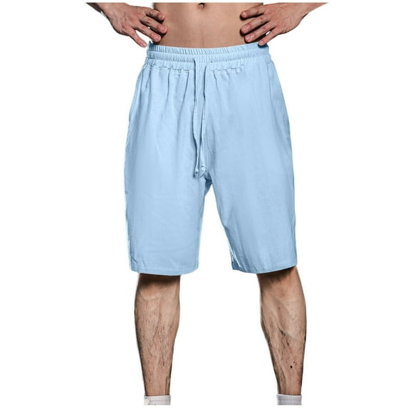 Chiccall Mens Gym Workout Cotton Linen Shorts Casual Solid Drawstring Elastic Waist 3 Pockets Joggers