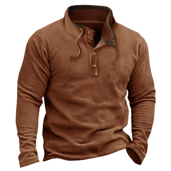 Chiccall Mens Half Button Fleece Sweatshirts Drawstring Mock Neck Hoodless Sweatshirts Casual Vintage Pullover Sweaters