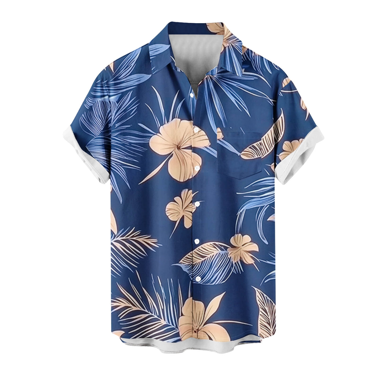 Men's Novelty Hawaiian Floral Shirt - Tropical Button Down, Short Sleeve, Loose Fit, Blue, Size 3X-Large, Summer Vacation Wear - View #5