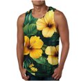 thumbnail image 1 of Chiccall Mens Hawaiian Floral Tank Tops Summer Beach Tropical Graphic Tees Crew Neck Sleeveless Tops Yellow XXXL, 1 of 5