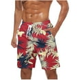 thumbnail image 1 of Chiccall Mens Hawaiian Shorts Topical Beach Graphic Lightweight Swim Trunks Big Summer Elastic Waist Drawstring Shorts with Pockets 2XL Red, 1 of 5