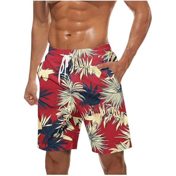 Chiccall Mens Hawaiian Shorts Topical Beach Graphic Lightweight Swim Trunks Big Summer Elastic Waist Drawstring Shorts with Pockets 2XL Red