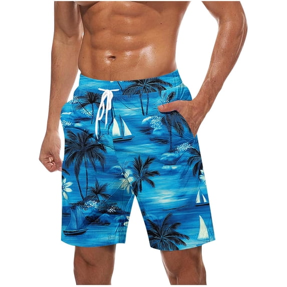 Chiccall Mens Hawaiian Shorts Topical Beach Graphic Lightweight Swim Trunks Big Summer Elastic Waist Drawstring Shorts with Pockets 3XL Blue