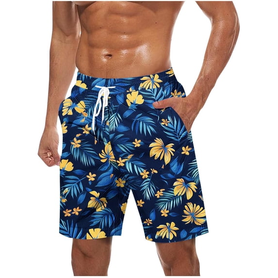 Chiccall Mens Hawaiian Shorts Topical Beach Graphic Lightweight Swim Trunks Big Summer Elastic Waist Drawstring Shorts with Pockets 5XL Blue