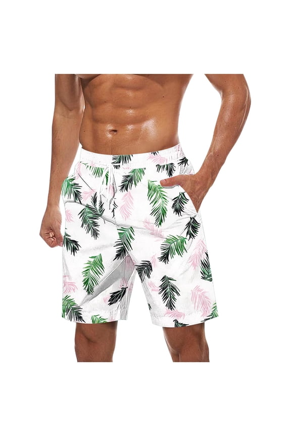Mens Hawaiian Shorts Topical Beach Graphic Lightweight Swim Trunks Big Summer Elastic Waist Drawstring Shorts with Pockets 5XL Green