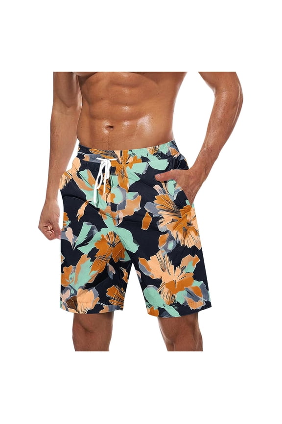 Mens Hawaiian Shorts Topical Beach Graphic Lightweight Swim Trunks Big Summer Elastic Waist Drawstring Shorts with Pockets S Yellow