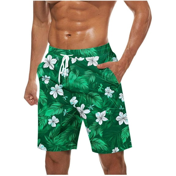 Chiccall Mens Hawaiian Shorts Topical Beach Graphic Lightweight Swim Trunks Big Summer Elastic Waist Drawstring Shorts with Pockets XL Green