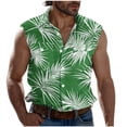 thumbnail image 1 of Chiccall Mens Hawaiian Tank Tops Tropical Beach Graphic Sleeve Shirts Floral Button Down V Neck Pockets Summer Tee Tops 2XL Green, 1 of 5
