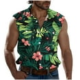thumbnail image 1 of Chiccall Mens Hawaiian Tank Tops Tropical Beach Graphic Sleeve Shirts Floral Button Down V Neck Pockets Summer Tee Tops L Army Green, 1 of 5
